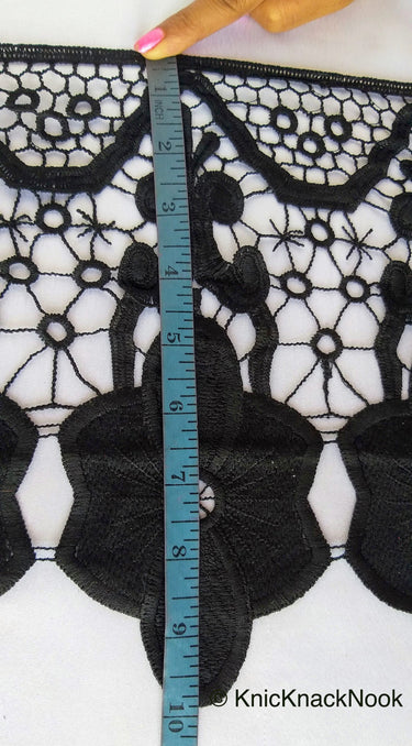 Wholesale Black Floral Embroidery Crochet (Cotton) One Yard Lace Trims, Indian Laces, Indian Trims